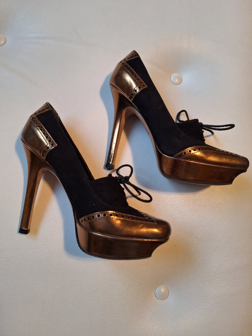 Gucci black and gold platform stiletto heels